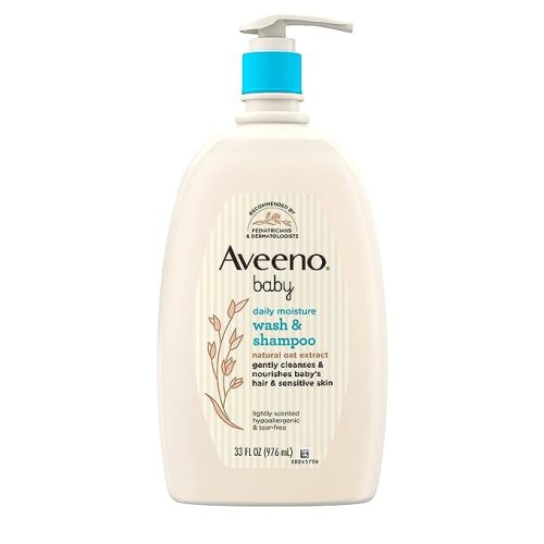 Aveeno Baby Daily Moisture Gentle Bath Wash & Shampoo with Natural Oat Extract, Hypoallergenic, Tear-Free & Paraben-Free Formula For Sensitive Hair & Skin, Lightly Scented, 33 fl. oz - 33 Fl Oz (Pack of 1)