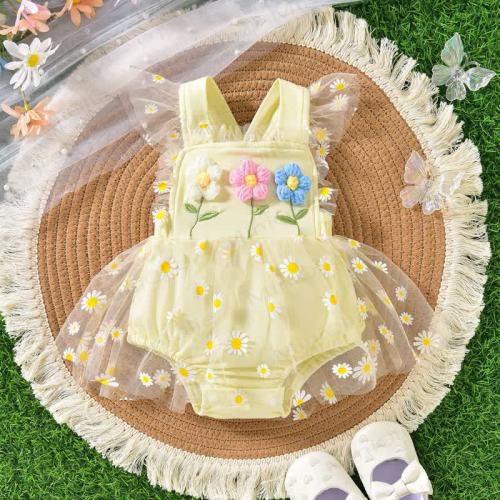 Baby Daisy Mesh Ruffled Sleeves Skirt Bodysuit