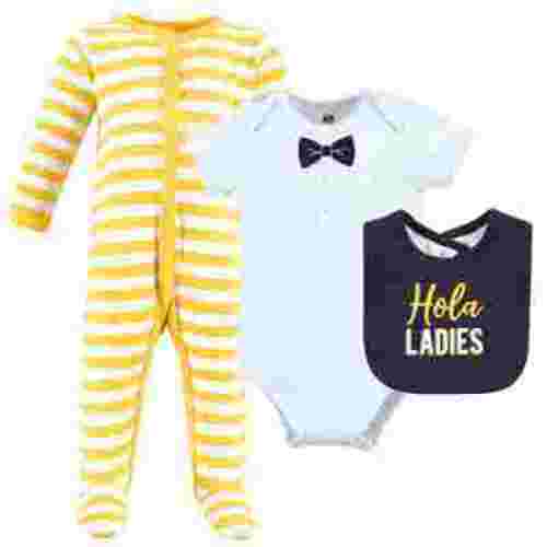 Hudson Baby Infant Boy Cotton Sleep and Play, Bodysuit and Bandana Bib Set, Hola Ladies, 0-3 Months