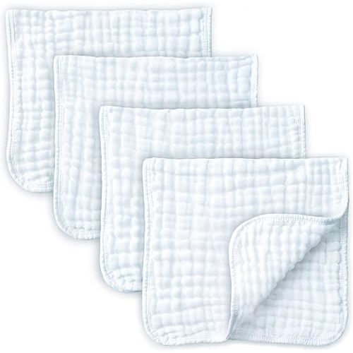 4 Pack KiddyCare Muslin Cotton Burp Cloths, Gentle on Baby Skin, Absorbent Burp Rags & Essential Newborn Stuff for Gentle Infant Care & Daily Use, Must Have Baby Essentials, Washcloths for Newborns