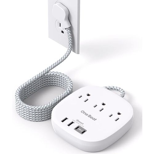 10Ft Flat Plug Power Strip, Ultra Thin Extension Cord - 3 Outlets 4 USB Ports (2 USB C) Desktop Charging Station, Cruise Ship Power Strip with No Surge Protection for Travel, Dorm Room Essentials