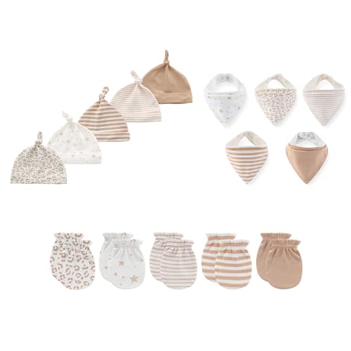 JELYLOVE 15 Pack Unisex New Born Boy Girls Hats Mittens Sets Cotton Soft Infant Accessory 0-6 Months Baby Essentials