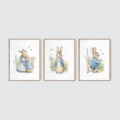 Peter Rabbit Nursery Prints, Set of 3, Woodland Nursery, Vintage Bunny Nursery, Nursery Wall Art, Baby Shower, Beatrix Potter, Cottontail P2