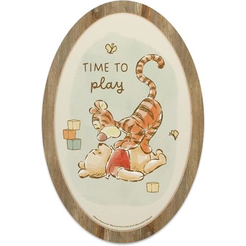 Disney Winnie the Pooh and Tigger Time to Play Wood Wall Decor - Fun Pooh Sign for Nursery or Playroom