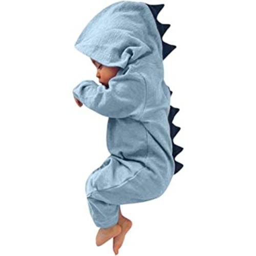 CKLV Baby Boys Girls Cartoon Dinosaur Long Sleeve Hooded Romper Jumpsuit Outfit Clothes
