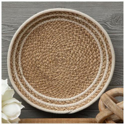 White & Natural Striped Basket Wall Decor