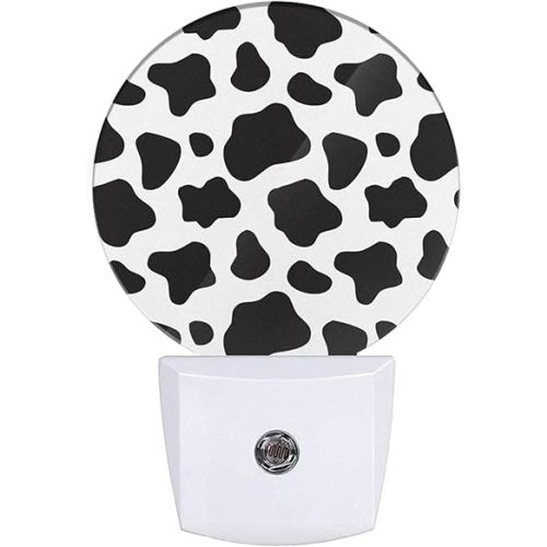 Cow Print Night Lights Plug into Wall Black White Dots Animal Skin Farmhouse Night Lamp Auto on/Off Dim Light Sleep Friendly for Family Friends Holiday Gifts & Home Decor