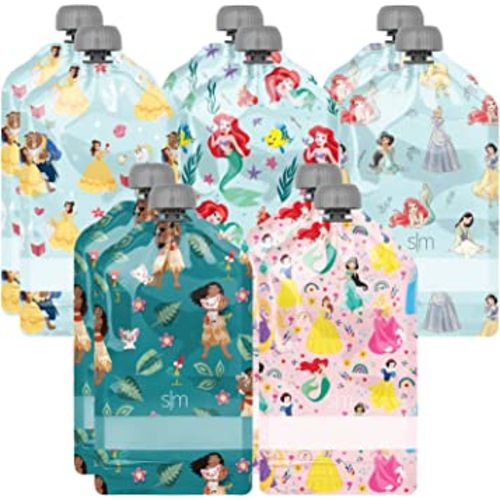 Simple Modern Disney Reusable Baby Food Pouches for Toddlers | BPA Free Plastic, Food Safe, Freezer Safe | Refillable for Applesauce Yogurt & Puree Squeeze Pouch | 10 pack | 5oz | Disney Princesses