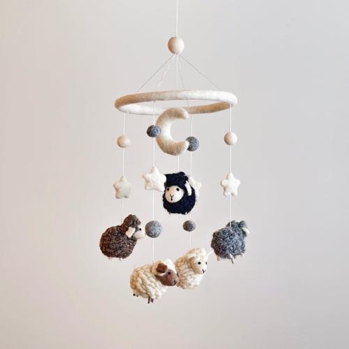 Sheep Baby Mobile For Nursery Decor, Mother's Day Gift, Wool Felt Counting Sheep, Baby Shower's Gift, Crib Mobile, Cot Mobile, Nursery Gift
