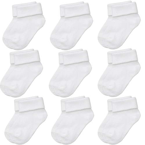 Infant Baby Boys and Girls Cotton Socks with Fold-Over Cuff, 9-Pack, 3-9 Months