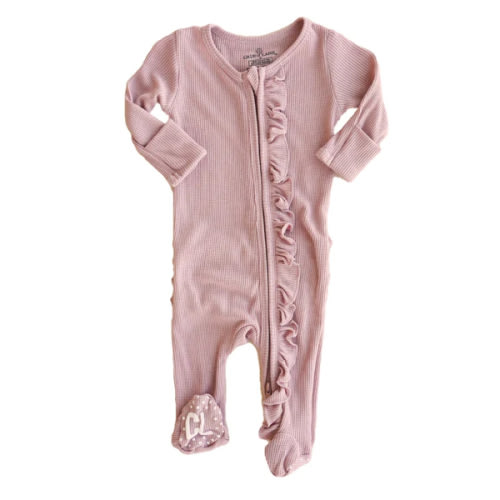 All Bamboo Waffle Zipper Footies - Vintage Rose
