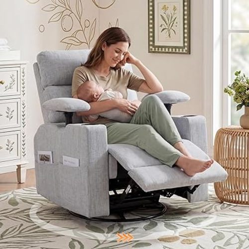 FiveWillowise 360° Rocker Recliner Chair with Adjustable Armrest&Headrest