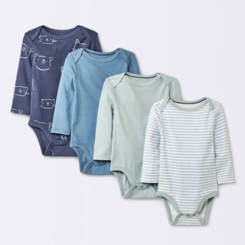 Baby Boys' 4pk Animals Cotton Long Sleeve Bodysuit - Cloud Island™ Blue Newborn