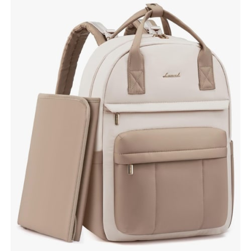 LOVEVOOK Puffer Diaper Bag Backpack, Lightweight Baby Bag with Changing Pad, Large Diaper Backpack for Mom Dad with Stroller Buckles, Beige-Coffee
