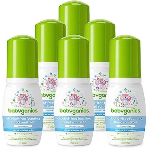 Babyganics Foaming Pump Hand Sanitizer, Alcohol Free, Travel Size, Fragrance Free, Kills 99.9% of Common Bacteria, Moisturizing, 1.69oz (Pack of 6)
