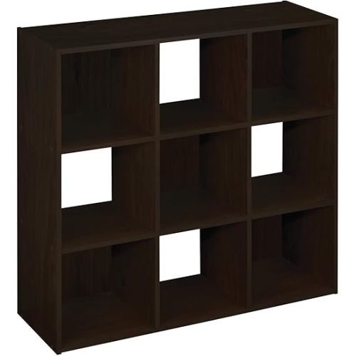ClosetMaid 9 Cube Laminated Wood Stackable Open Bookcase Display Shelf Organizer for Household, Living Rooms, and Studies, Espresso