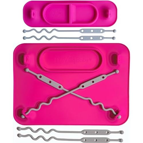 BUSY BABY Silicone Mat Bundle - 1 Original Mat Plus 1 Mini Mat, Strong Suction Cups, 6 Straps to Secure Baby Essentials and Keep Them Off The Floor, Baby Led Weaning, Travel Sleeve Included