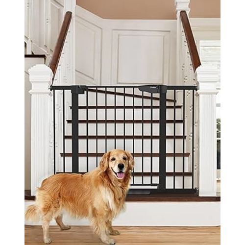 Cumbor 29.7-46" Baby Gate for Stairs, Mom's Choice Awards Winner-Auto Close Dog Gate for the House, Easy Install Pressure Mounted Pet Gates for Doorways, Easy Walk Thru Wide Safety Gate for Dog, Black