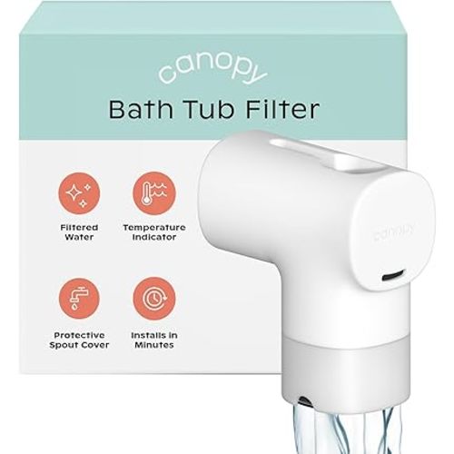 Canopy Baby Bath Tub Filter – Gentler Water Filtration for Delicate Skin | Reduces Chlorine & Irritants | BPA-Free Silicone Spout Cover | Easy Tool-Free Install | Activated Carbon Filtration