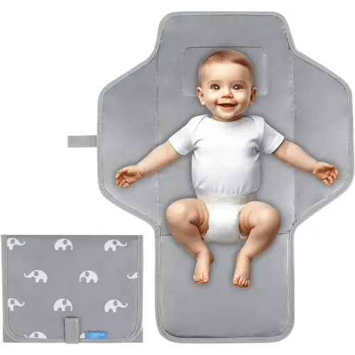 Portable Changing Pad Travel - Waterproof Compact Diaper Changing Mat with Built-in Pillow - Lightweight & Foldable Changing Station(Cute Elephant)