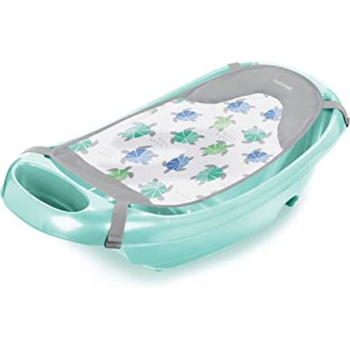 Summer Splish 'n Splash Newborn to Toddler Tub (Aqua) - 3-Stage Tub for Newborns, Infants, and Toddlers - Includes Fabric Newborn Sling, Cushioned Support, Parent Assist Tray, and a Drain Plug