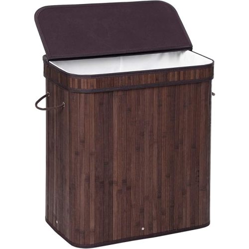 SONGMICS Laundry Hamper with Lid, Bamboo Launry Basket with Handles, Foldable Storage Basket for Laundry Room, Bedroom, 100L, Brown ULCB063K02