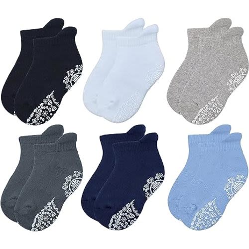 RATIVE Anti Slip Ankle Socks with Grips for Baby Toddler Kids Boys Girls