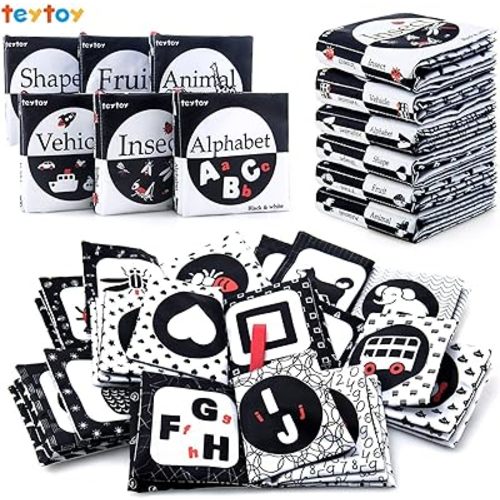 Amazon.com: My First Soft Book,teytoy Nontoxic Fabric Baby Cloth Activity Crinkle Soft Black and White Book for Infants Boys and Girls Early Educational Toys Perfect for Baby Shower -Pack of 6 : Toys & Games