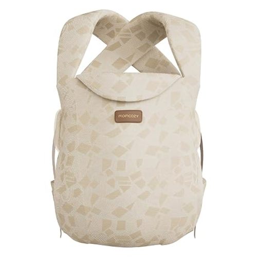 Momcozy Newborn Carrier WeeSnug- Lightweight and Cozy Comfort for 7-25 lbs, Ergonomic Cross-Back Support, Effortless to Put On, Hands-Free Baby Carrier with Lumbar Support, Khaki