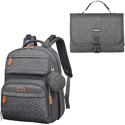 BabbleRoo Portable Changing Pad Dark Gray & Travel Diaper Bag Dark Gray