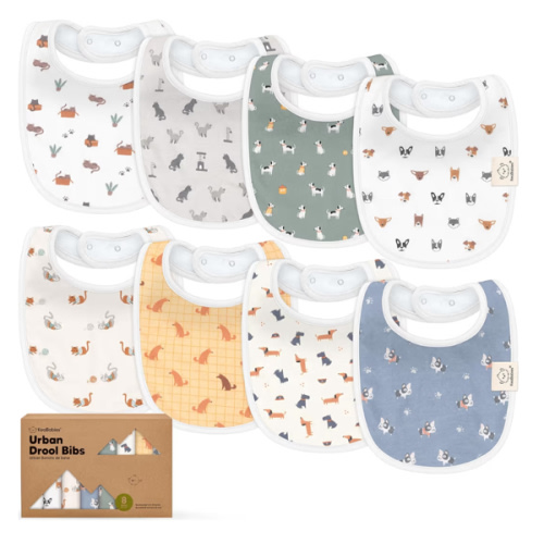 8-Pack Organic Baby Bibs for Boys, Girls - Soft Cotton Drooling and Teething Bibs for Baby Girl & Boy, Extra Absorbent, Easy To Clean & Put On for Toddler, Newborn, Infant 0-24 Months (Pets & Paws)