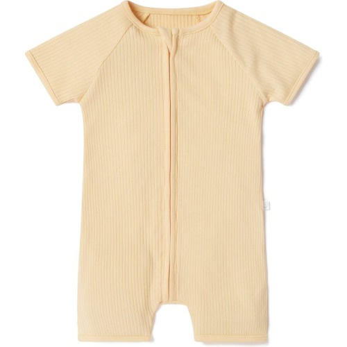 Baby Rib Fitted One-Piece Short Pajamas, 9-12M, Ribbed Yellow