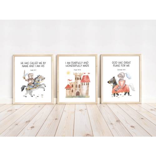 Kids Bible verse wall art, Knight castle nursery art, Baby boy nursery decor, Christian wall art, Castle wall art, Scripture print