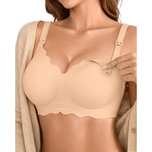 DEANGELMON Maternity Nursing Bra for Women Breastfeeding - Jelly Pregnancy Pumping Breast Feeding Seamless Bras with Support