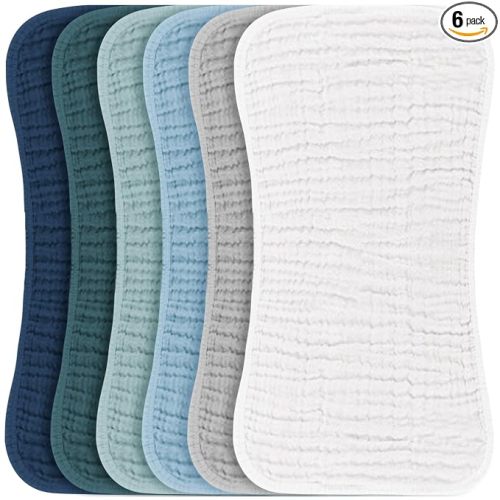 Konssy 6 Pack Large Muslin Baby Burp Cloths and Burp Rags Set for Newborn