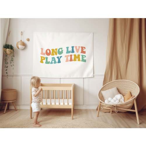 Playroom Wall Decor Retro Playroom Banner Boho Nursery Sign Kids Room Decor Long Live Play Time Sign Retro Playroom Flag Kids Bedroom