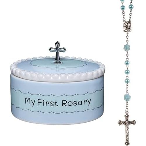 Cascade Goods - Blue My First Rosary and Keepsake Box, Catholic Baptism Gifts for Boys, Blessed First Communion Gifts for Boys or Girl Christening from Godparents