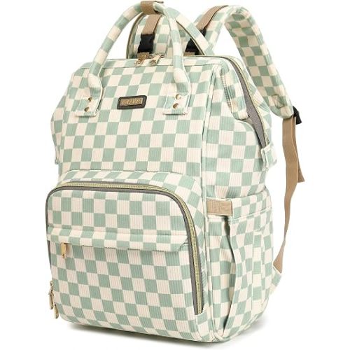 GAIVP Baby Diaper Bag Backpack for Mom, Large Capacity Travel Nappy Bag for Boys & Girls with Stroller Straps,Insulated Pockets (Corduroy Checkered Green)