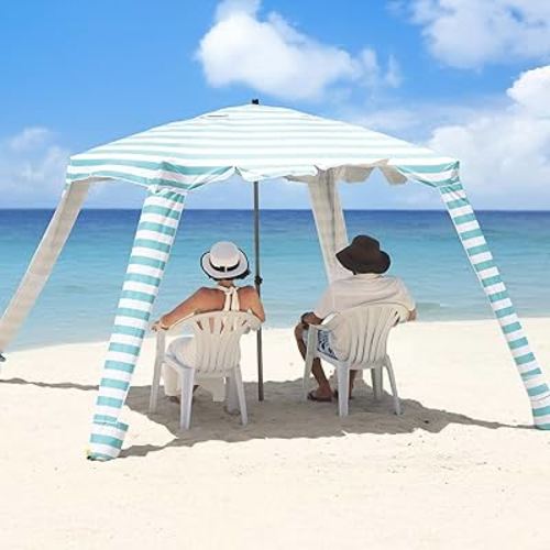 Beach Cabana - UPF 100+ UV Protection Beach Tent, Easy to Set Up 6' x 6' Canopy with Attachable Wall, Waterproof Fabric, Portable Shelter for Family & Friends