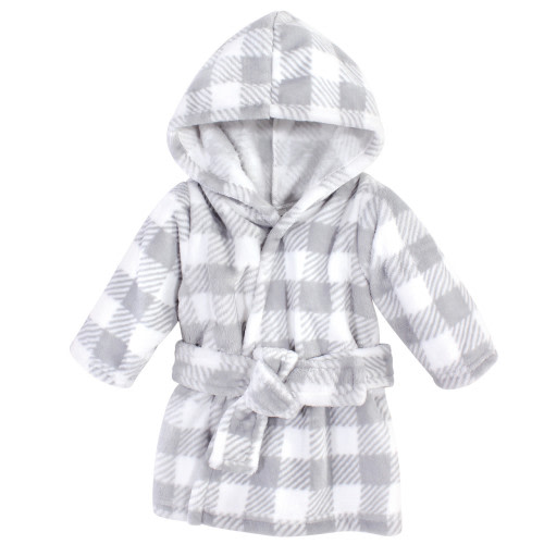 Hudson Baby Plush Bathrobe, Gray Plaid, 0-9 Months