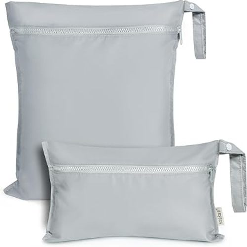 haakaa Waterproof Wet Bags for Baby Wet Dry Bags for Cloth Diaper, Swimsuit & Travel, 2pcs, Grey