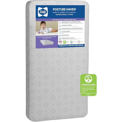 Posture Haven Orthopedic Antibacterial 2-Stage Dual Firm Waterproof Baby Crib Mattress & Toddler Bed Mattress, Non-Toxic, Air Quality Certified, 182 Premium Coils, Made in USA, 52"x28"