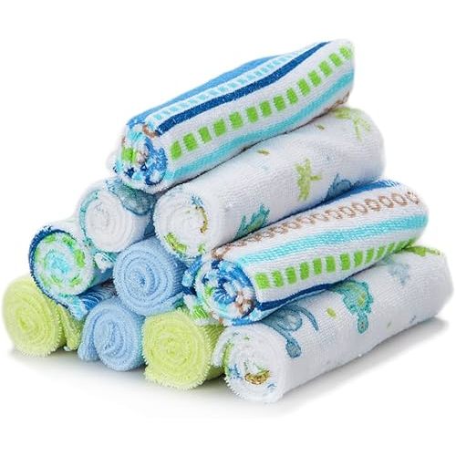 Spasilk 10 Pack Soft Terry Bath Washcloths – Newborn Boy or Girl, Blue Stripes