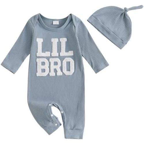 pengnight Newborn Baby Boys Girls Romper Long Sleeve Lil Bro Letter Print Solid Color Bodysuit Jumpsuit
