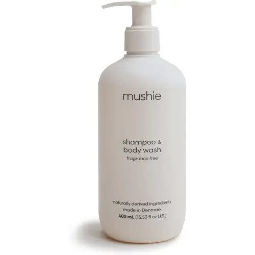 mushie Baby Shampoo & Body Wash | Gentle Formula for Delicate Skin | Certified Organic | Made in Denmark, 13.53 fl oz (Fragrance Free)