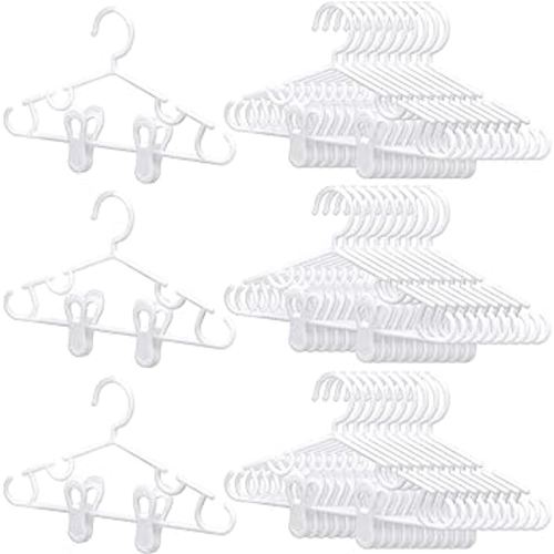 120 Pcs Kids Baby Hangers with Clips Including Small Plastic Baby Hangers and Adjustable Clips for Toddler Closet Pants Coat Child Pants Skirts (White)