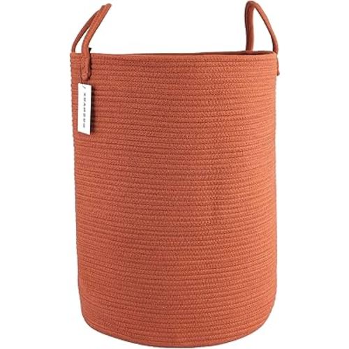 Cotton Rope Laundry Basket Hamper for Clothes Woven Storage Basket for Living Room Bedroom Boho Tall Rope Baskets for Blanket Toys Pillow Towels Baby Nursery Hamper Bin Large rustic