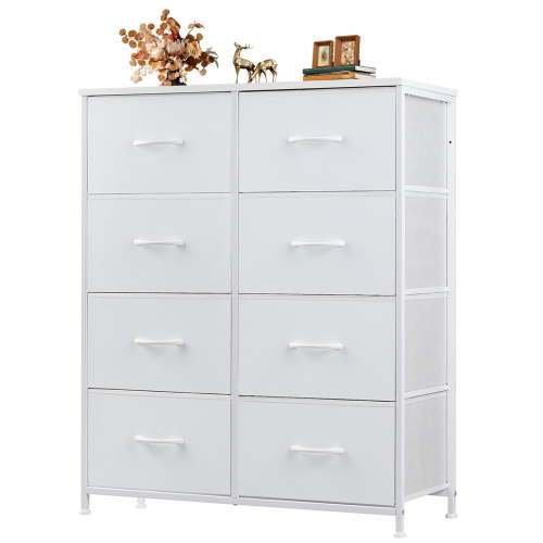 Gianna 8 Drawer Chest Organizer with Fabric Bins, Bedroom Dresser, White Steel
