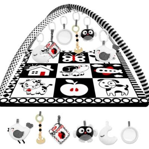 Quokka Padded Baby Mat For Floor Tummy Time - Super Soft Black&white Play Mat For Kids Toddlers & Infants - 6 Toys | Thick Pad | Machine Washable