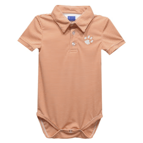 Vive La Fete Clemson Tigers Baby ORANGE Pencil Stripe Polo Romper